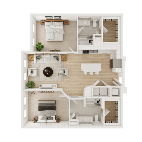 Floor plan for 2 beds, 2 baths, 1133 sqft